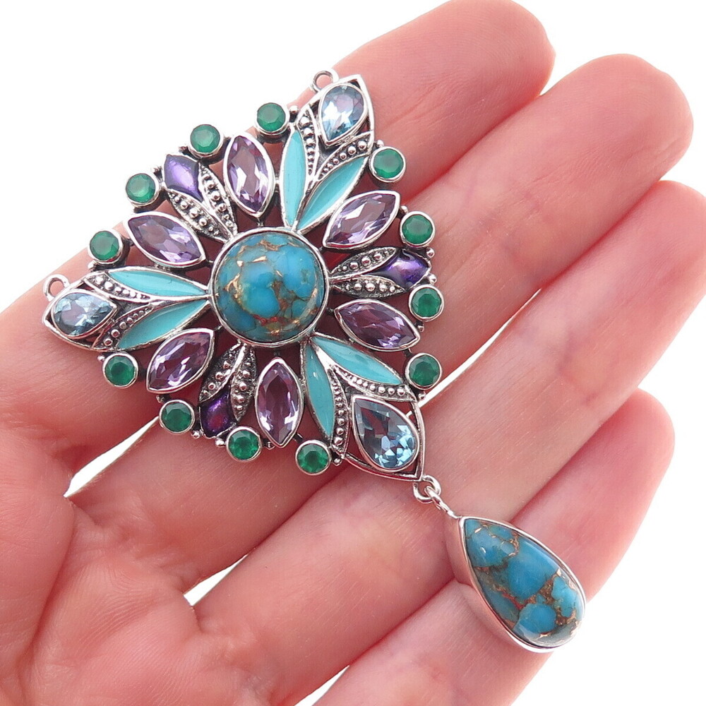 Nicky Butler 925 Sterling Silver Vintage Real Multi-Gem Centerpiece Pendant